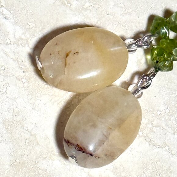 2/$20, Genuine Golden Healer Quartz & Green Peridot Gemstone Silver Earrings - Picture 4 of 11